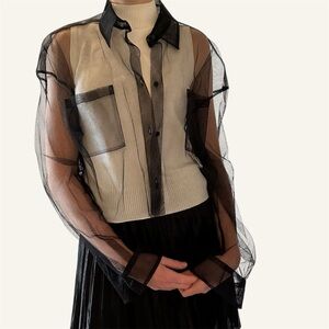 MSGM Sheer Button-up Crop Blouse NWOT🌸